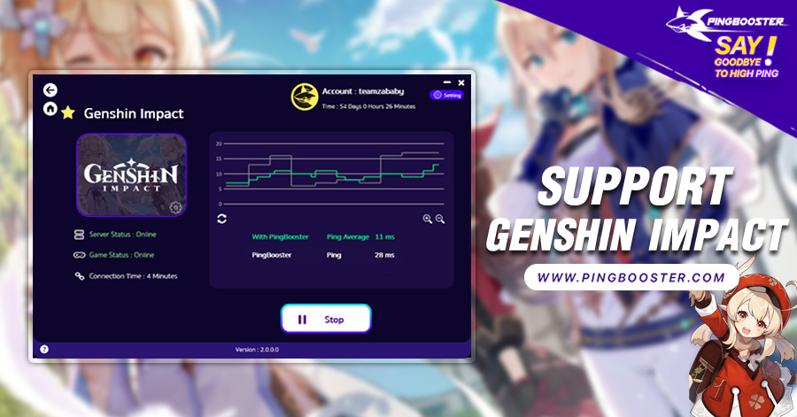 PingBooster VPN Support Genshin Impact