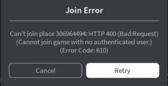 How To Fix Can T Join Roblox Http400 Error610 Pingbooster Blog - cannot join game with no authenticated user roblox